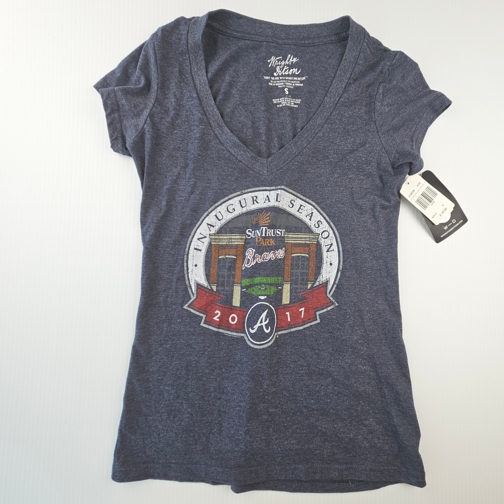 Wright & Ditson Atlanta Braves 2017 Inaugural Season V-Neck Shirt Navy Small NWT